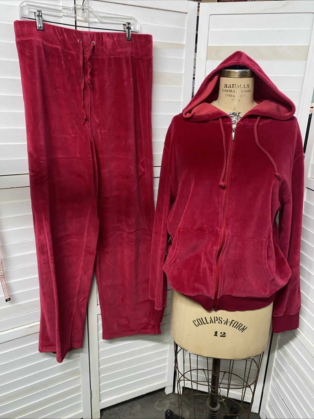 Y2K Coaco Red Velour 2 Piece Tracksuit Set Plus Sz 1X Jacket & Pant